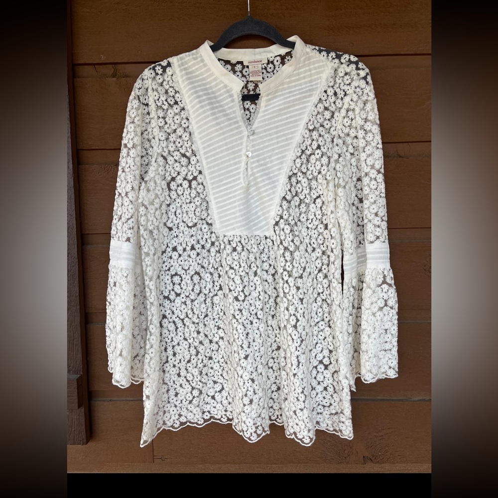 COPY - Sundance Floral (Daisies!!) Lace Sheer long sleeve tunic top women’s sz …